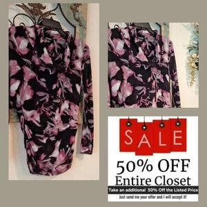 Chaus Black and Pink Floral Blouse. Excellent Condition NWOT Size Large